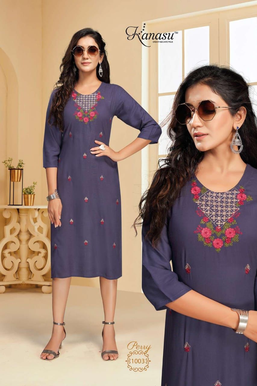 Kanasu Perry Classic Ethnic Wear Heavy Rayon Designer Kurti Collection